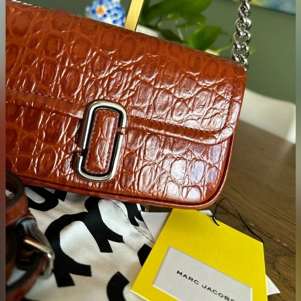 NWT! New Marc Jacobs J Marc Mini Shoulder Bag -Croc-embossed Leather Cognac 3way